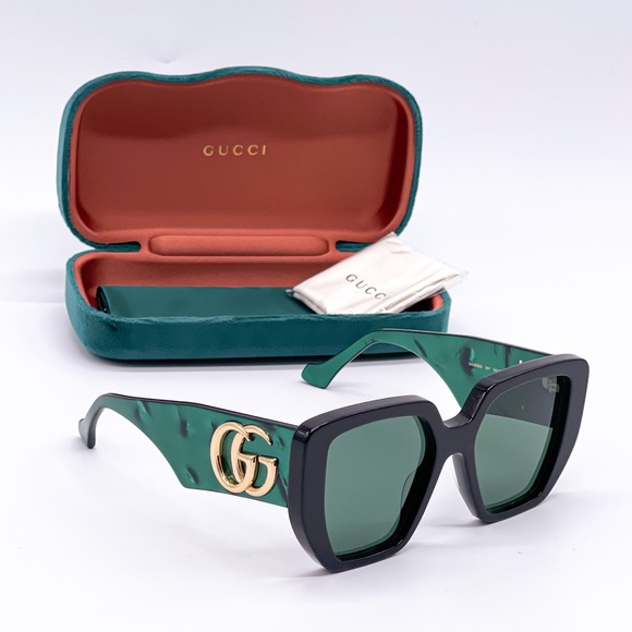 NEW GUCCI GG0956S 001 BLACK GREEN WOMEN’S GUCCI SUNGLASSES NEW COLLECTION - Picture 3 of 15